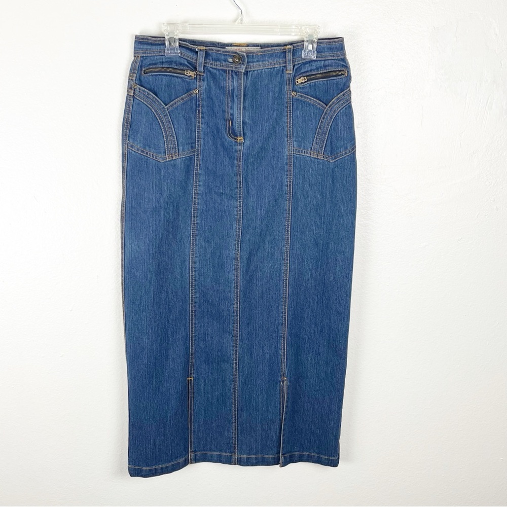 NO FUZE USA Vintage Front Pockets Blue Denim Jean Skirt Size Medium Western Boho